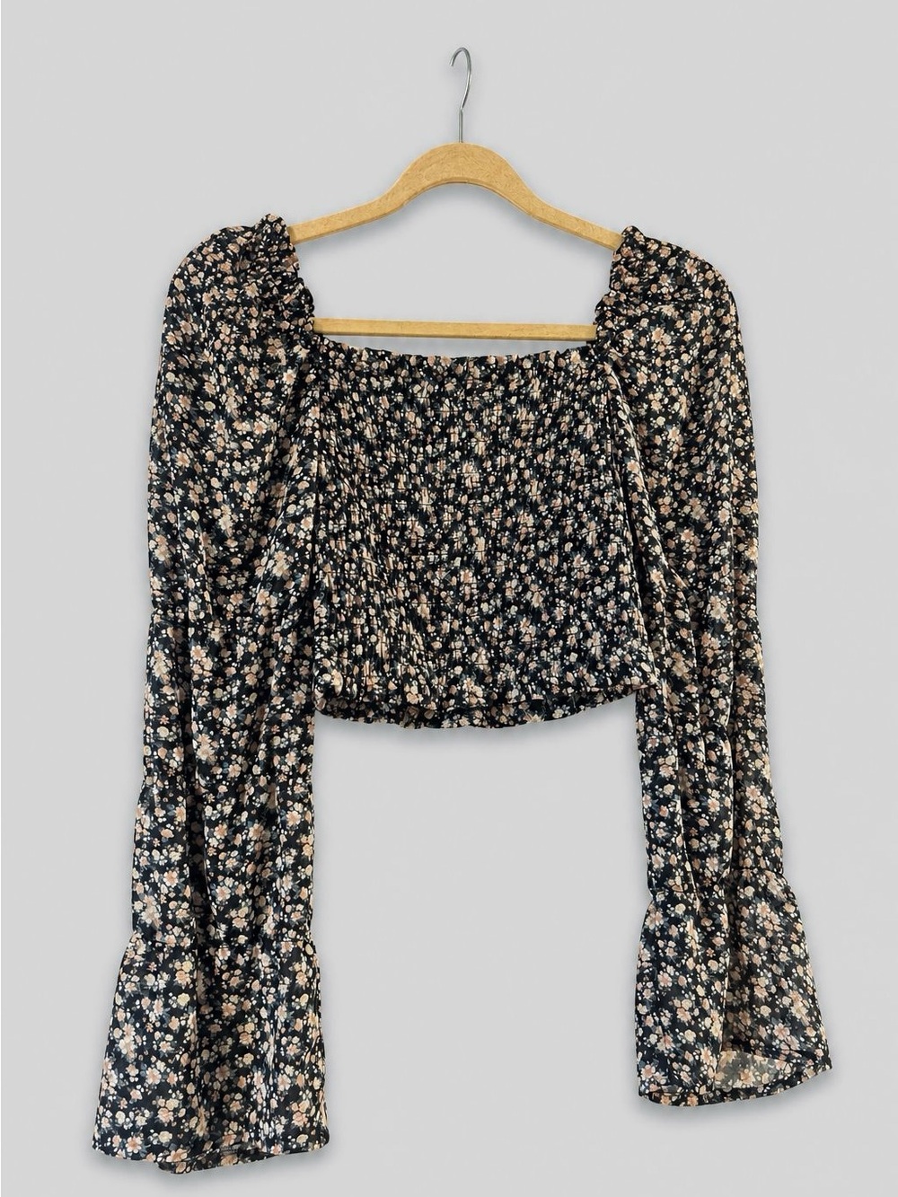 wild fable Black Floral Smocked Square-Neck Crop Top